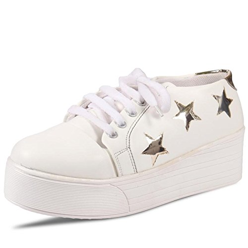 anand archies artificial leather white-gold casual shoes for girl's & women's (aa-340-p)