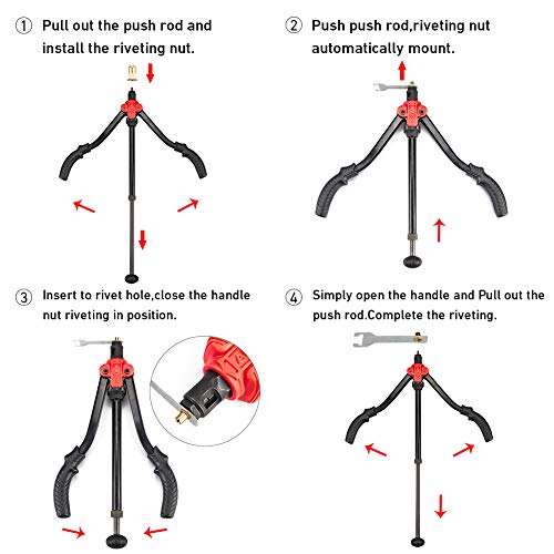 AKM 14-inch Rivet Nut Tool Hand Riveter Rivet Gun with Auto Pumping Rod Rivet Nut Setter Kit with 7Pcs Metric & Inch Mandrels,70Pcs Rivet Nut - Thumbnail 3