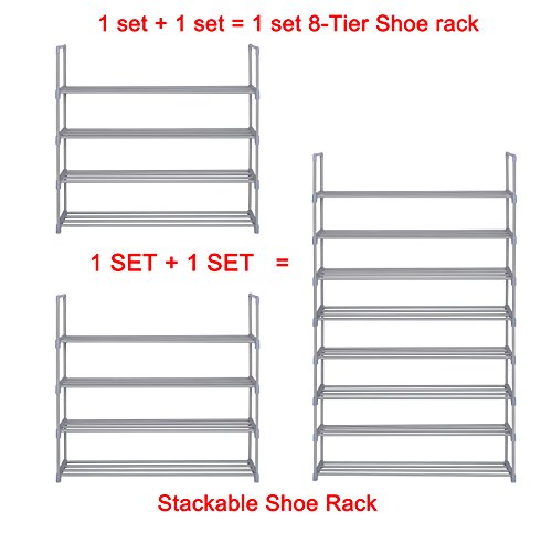 Homebi 4-Tier Shoe Rack Metal Shoe Tower 20-Pair Shoe Storage Organizer Unit Entryway Shelf Stackable Cabinet with 4 Tiers Durable Metal Shelves,35.6" W x 12.0" D x 33.27" H (Grey)