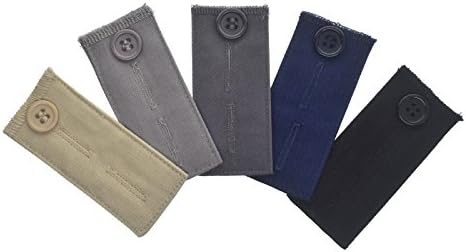 5-Pack Pant Waist Extenders with Buttons, Adjustable Waistband Expanders, Fabric Pants, Khakis, Jean Button Extender, Cotton Maternity Extender, 5 Colors