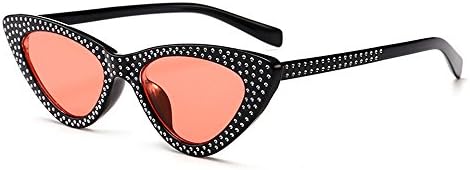 Heptagram Trendy Retro Sunglasses Designer Cat Eye Rivet Shades for Women (Black Frame/Red Lens)