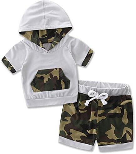 Fashion Baby Boys Clothes 2Pcs Outfit Set Camo Short Sleeve Hooded Top T Shirt and Short Pants Summer (18-24months)