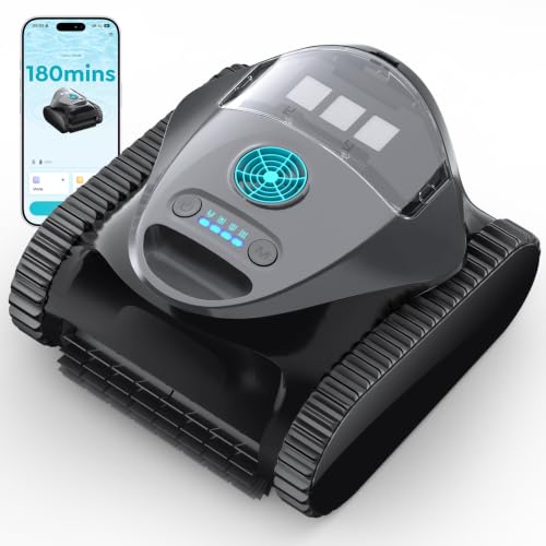 (2026 NEW) BRINBO C1 Cordless Pool Cleaner Robot – 180 Mins Run Time, Triple-Motor Powerful Suction, Wall & Waterline Cleaning, Smart APP, Dual-Layer Filters for Inground Pool (Transparent Black Blue)