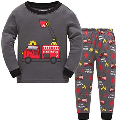 Kids Firetruck Pajamas 100% Cotton Long Sleeve Toddler Night Clothes Set Sleepwear for Boys Size 2Y-7Y