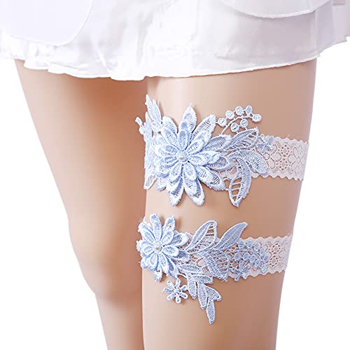 ADOVE Wedding Garters for Bride Stretch Lace Bridal Garter Sets White Flower Floral Leg Wedding Garter