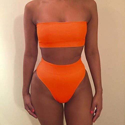 Qiusa European And American Ladies Western Blot Chest Sexy Stretch Triangle Split Swimsuit Two Piece Swimming Shorts, Orange,Xl (Color : As shown, Size : One size)