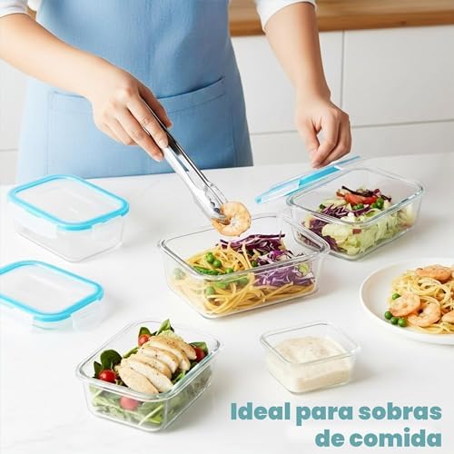 - Recipientes De Vidrio Para Alimentos - Paquete De 9 Recipientes Herméticos Para Alimentos Con Tapas Transparentes - Aptos Para Lavavajillas Y Microondas, Sin BPA