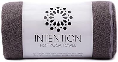 Intention Yoga Towel - Microfiber Hot Yoga Towel, Non Slip Corners, Protect Yoga Mat and Improve Grip - 26x68 - Grey