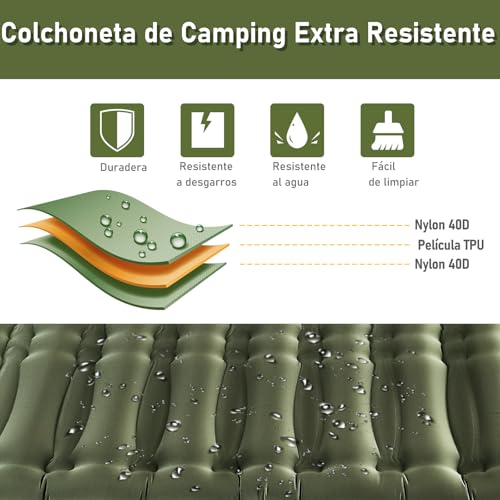 Elegear Doble Inflable Colchoneta Camping, 14CM Ultra-Thick Colchoneta Dormidos para 2 Personas con Bomba de Pie Incorporada, Colchon autohinchable para Acampar Mochileros Senderismo Tiendas, Verde