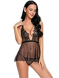 Avidlove Women Deep V Halter Lingerie Lace Babydoll Mesh Chemise Sleepwear