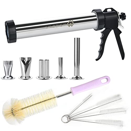 Sausage Stuffer WILDDIGIT 3rd Gen 2.1 LB Professional Jerky Gun Kits, , Stainless Steel , Jerky Shooter, Beef Jerky Making Gun With 5 Nozzles, 1 Meat Pusher And 5 Cleaning Brushes Jerky Maker