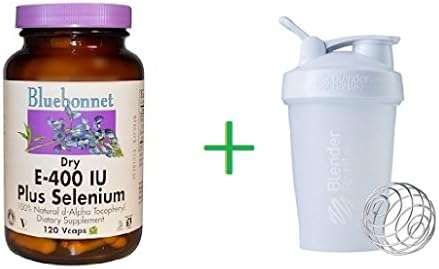 Bluebonnet Nutrition, Dry E-400 IU, Plus Selenium, 120 Vcaps + Sundesa, BlenderBottle, Classic With Loop, White, 20 oz