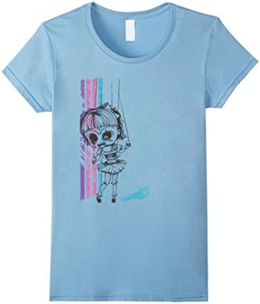 Womens Creepy Scary Goth Emo Puppet Baby Doll Printed T Shirt XL Baby Blue