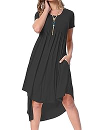 Levaca, vestido midi, informal, cuello redondo, con bolsillos, plisado, para dama