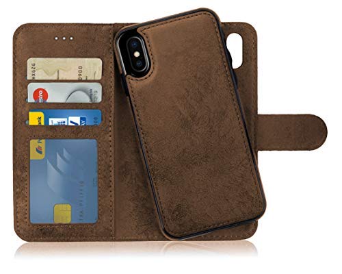 MyGadget Flip Case for iPhone Xs Max - [ Removable Magnetic Cover ] - PU Leather Phone Case - [ Cover with Card Slot ] Protective Shell in Brown