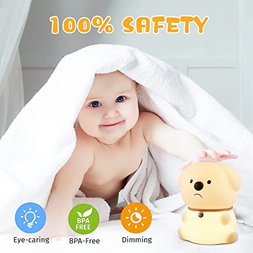 Cute Night Lights for Kids Room, Silicone Animal Lamp for Toddler Girls Boys Bedroom, Portable Touch Night Light, Christmas Gifts for Toddler, Baby Puppy Led Light with Rechargeable Color Changing