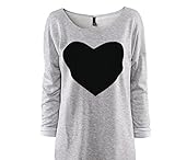 Gillberry Women Cotton Love Heart Printed Long Sleeved Round Neck T-Shirt