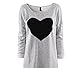 Gillberry Women Cotton Love Heart Printed Long Sleeved Round Neck T-Shirt (S, Gray)