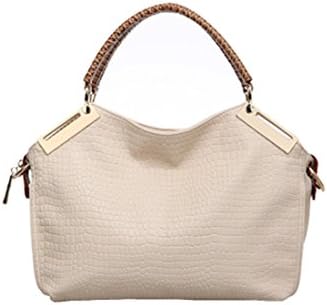 Whoishe Women PU Leather Beige White Alligator Pattern Retro Style Shoulder Handbags