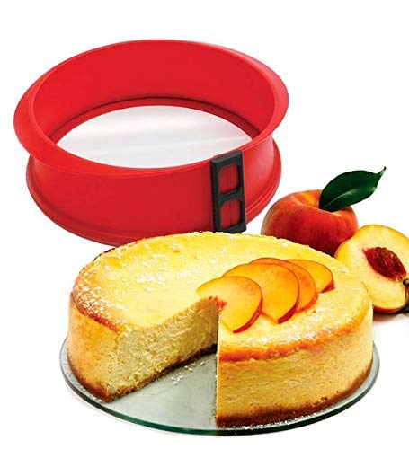 [2-PACK] Silicone Springform Non-Stick Baking Pan, Removable Ring & Tempered Glass Bottom, Leak-Proof, 100% Food Grade, BPA-Free, Non-Toxic Cheesecake Bakeware/Round Cake Pie Pan-7" Yellow & 9" Red - Thumbnail 5