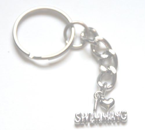 Silver I Love Swimming Keychain Key Chain