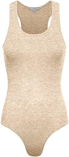 BA Women's Basic Solid Soft Stretchy Tank Top Bodysuit HEATHERBEIGE M