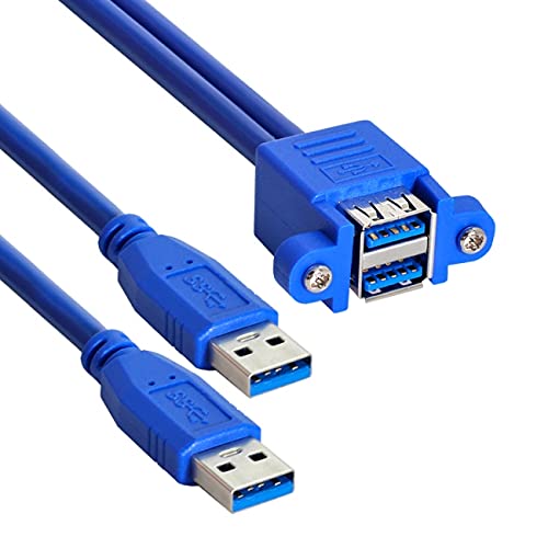 Cablecc Combo Dual USB 3.0 Male to Stackable Female Extension 5Gbps Cable 50cm with Screw Panel Mount Holes — image 1