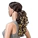 SWACC 12-Inch Short Screw Curls Claw Clip Ponytail Extensions Synthetic Clip in Drawstring Curly Ponytail Hairpiece Jaw Clip Hair Extension (Dark Brown Strawberry Blonde Highlights-4H27)
