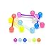 BodyJ4You 6PC Nipple Bars Tongue Barbell Glow In Dark 14G Multicolor Bioflex Set Body Piercing Rings