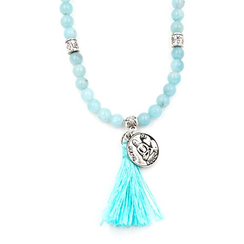 Mala Beads Bracelet, Buddhist Mala Prayer Beads, Buddha Bless Me Statement Necklace (Amazonite)
