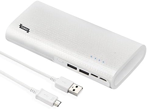 Tonv Portable Power Banks 10000mah Black Slim Type with Dual-port Usb and Usb Input Port Charger Design for Samsung and Iphone and more (White)
