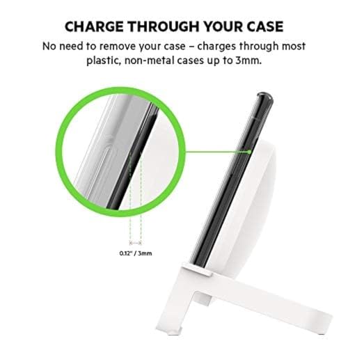 Belkin Quick Charge 10W Wireless Charger - Qi-Certified Charger Stand for iPhone, Samsung Galaxy - Charge While Listening to Music, Streaming Videos, & Video Calling - Includes AC Adapter - White