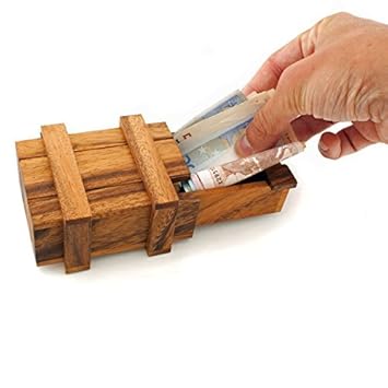Goods & Gadgets Magische Geldgeschenkbox aus Holz XXL Geschenkbox Holzspiel IQ Knobelspiel Denkspiel Geduldspiel