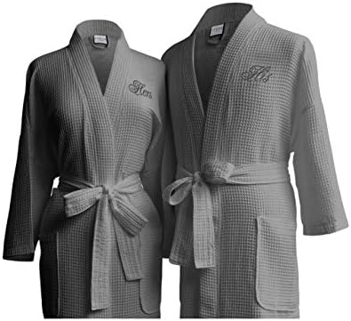 Luxor Linens Waffle Weave Spa Bathrobe - Ciragan Collection - Luxurious, Super Soft, Plush & Lightweight - 100% Egyptian Cotton(His/Hers, with Gift Packaging, Light Grey)