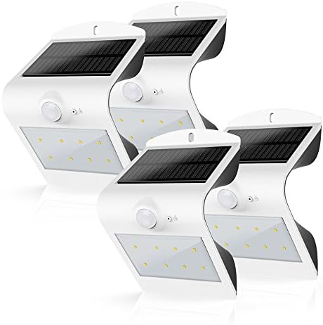 10 LED Outdoor Solar Fence Post Light- Motion Activated Security Lighting- Wireless Exterior Lantern- Unmatched Operating Time- Best Spotlight for Wall, Patio, Pool, Yard, Deck, Porch (Silver) (4)