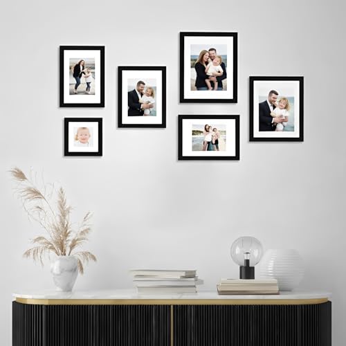 Beauenty Picture Frame Set,6x8 inch Photo Frames With Mat And Non Trace Nails,For 4x6 or 6x8 Pictures,Multi Photo Frames Collage,For Wall Tabletop Decoration(Black,Set of 5)