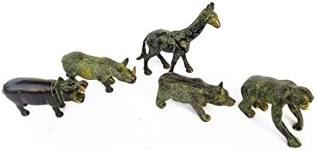 Anonymous Artist Brass Jungle Animal Figurine Set, Black/Green, 4.7 x 3.9 x 5.9-Inch