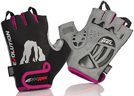 RocRide Cycling Gloves with Gel Padded Protection. Road and Mountain Biking. Half Finger with Pull Tabs. Men, Women and Children Sizes.