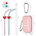 Aibrisk Reusable Silicone Straws 2 Pack Portable Collapsible Silicone Drinking Straws with Portable Case and Cleaning Brush,BPA Free,Flexible Foldable Straws for Beverage, Coffee (Green, Pink)