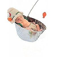 Pinbo Baby Photography Prop Crochet Fishing Fisherman & Fish Hat Diaper Shoes