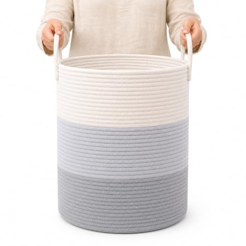 OrganiHaus Tall Cotton Rope Laundry Basket