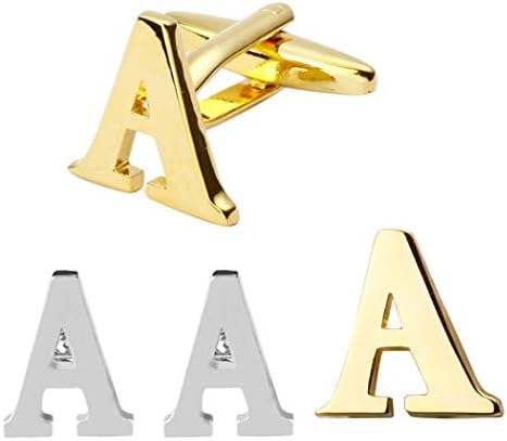 Annakideya 2Pairs Men Letter Cufflinks Fashion Alphabet Cufflinks Simple Shirt Studs for Business Meetings and Wedding 1 Pair of Gold and 1 Pair of Silver