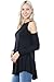 Made In USA High Neck Cold Shoulder Long Sleeves Relaxed Fit Flare Tunic Top,Black,Medium