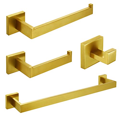 Nolimas 4Piece Brushed Gold Bathroom Hardware Accessory Set Including