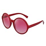 BIRCH's Fun Colors Oversized Novelty Retro Style Glossy Round Circle Sunglasses (Red)
