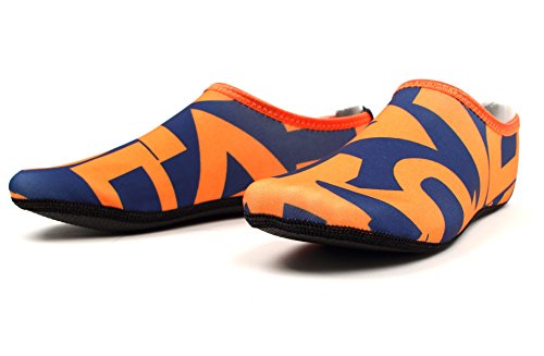 WOWFOOT Barefoot Water Skin Shoes Socks Women Men Flexible Swim Shoe Beach Aqua Surf Pool Yoga Exercise (7-1.L(W:7-8, M:6-7), Orange(Pattern)) - Thumbnail 5