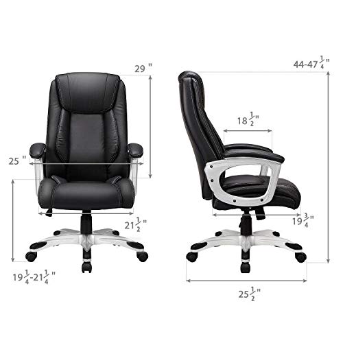 Esright High Back Office Chair PU Leather Ergonomic Desk Chair, Adjustable Executive Office Computer Chair, Task Swivel Chair with Lumbar Support and Wheels,Black - Image 3
