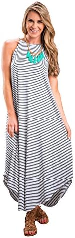 Women's Casual Summer Sleeveless Striped Beach Long Maxi Dress Sundress,Striped (XL)