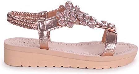 Albany - Rose Gold Floral Embellished Sandal with Memory Foam Inner
