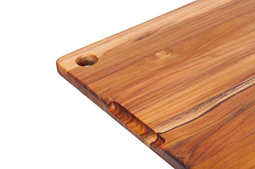 Teak Cutting Board - Rectangle Edge Grain Board With Corner Hole And Juice Canal (18 x 14 x .75 in.) - By Teakhaus - Thumbnail 3